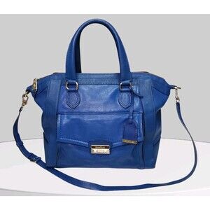 Genuine COLE HAAN Royal Blue Leather Crossbody Shoulder Bag Purse Double Handle